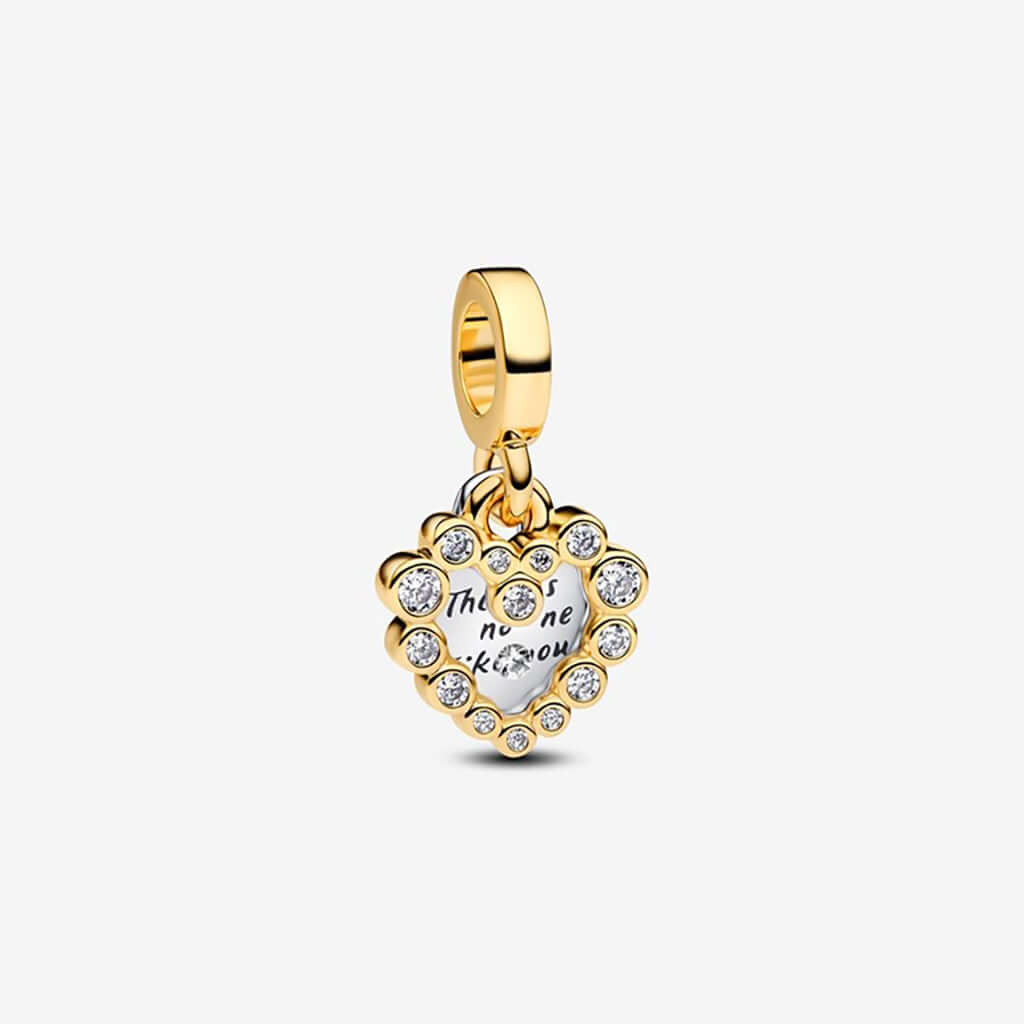 PANDORA : Sparkling Heart Double Dangle Charm - Two Tone