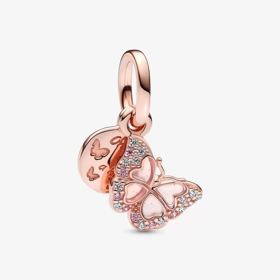 PANDORA : Pink Butterfly & Quote Double Dangle Charm - Annies