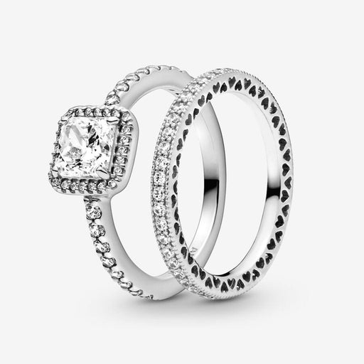 Rectangular Sparkling Halo Ring