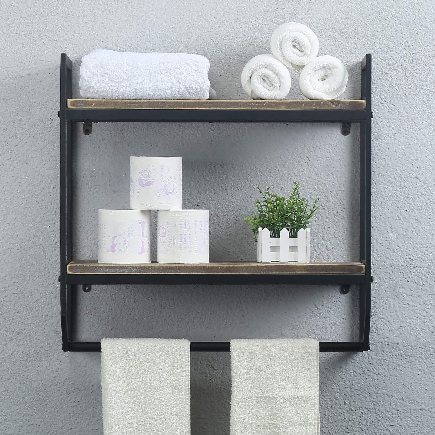 metal bathroom shelf with towel bar