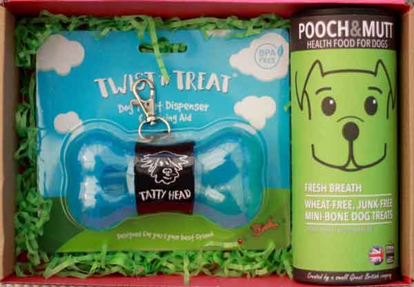 Grey Treat Dispenser with Pooch and Mutt Dog Biscuits Combo Gift Box -  Tatty Head