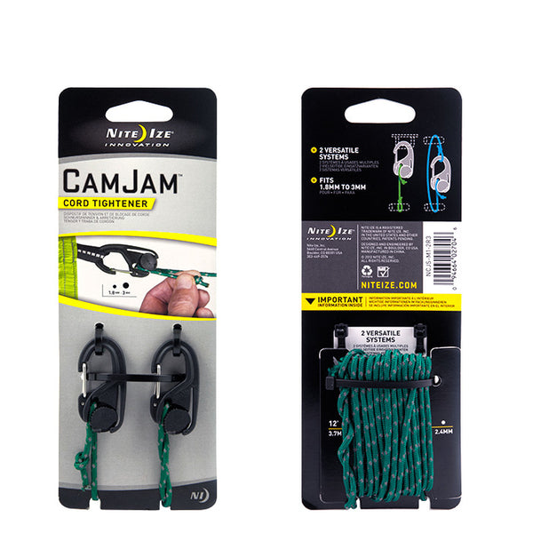 Packing image for CamJam® Small Cord Tightener - 2 Pack with 12 FT of Reflective Cord