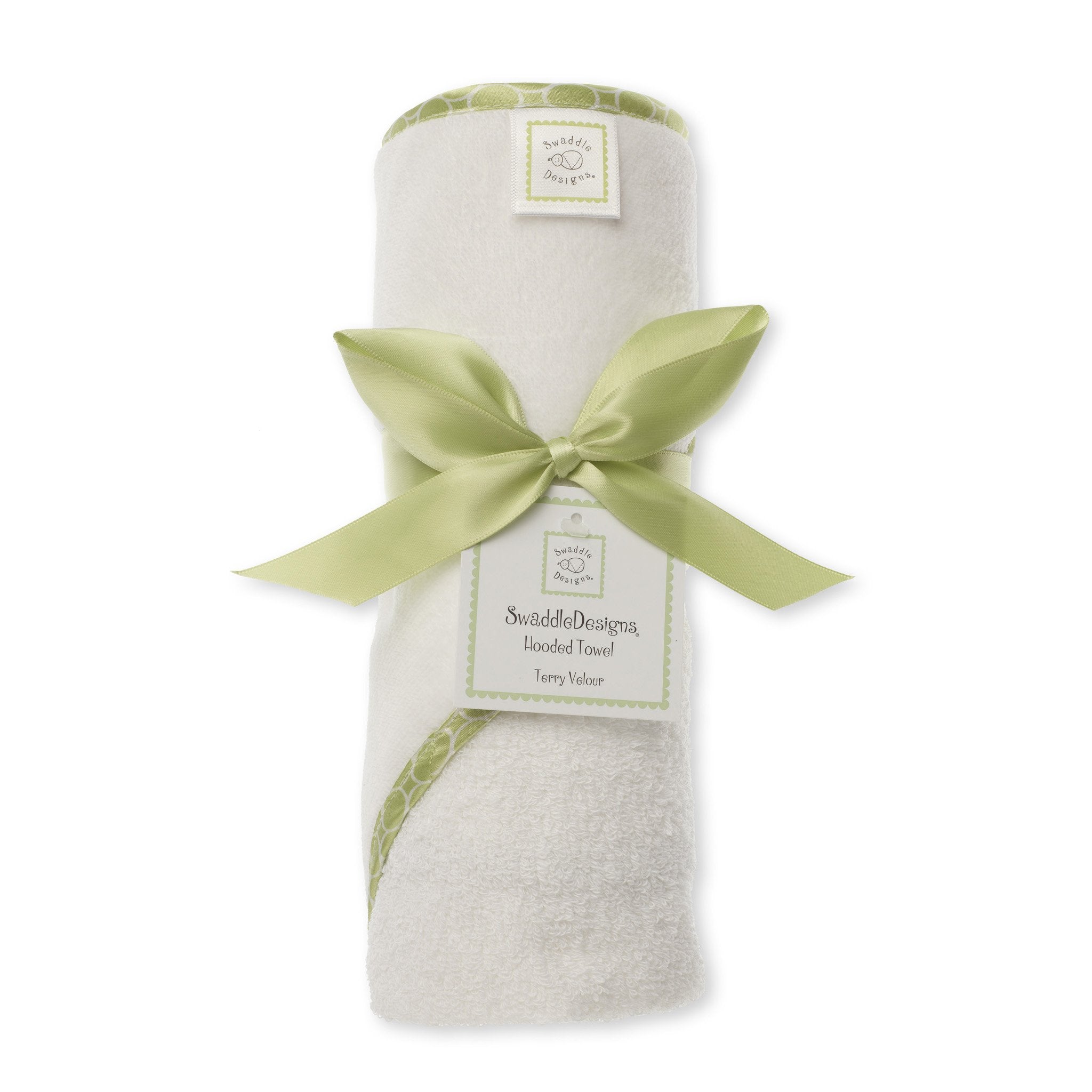 Terry Velour Hooded Towel - Mini Mod Circles Trim, Kiwi