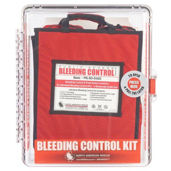 Public Access Bleeding Control Station - 8-PACK Nylon Pouch - Clear Polycarbonate Cabinet - Vendor