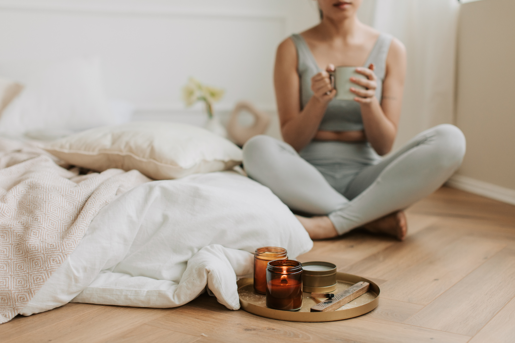 woman relaxing with cup of tea
