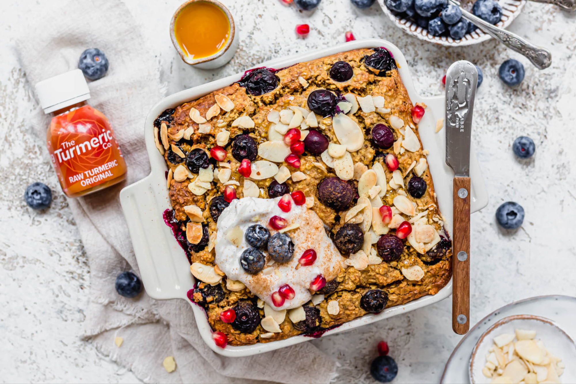 blueberry oats with yoghurt on top