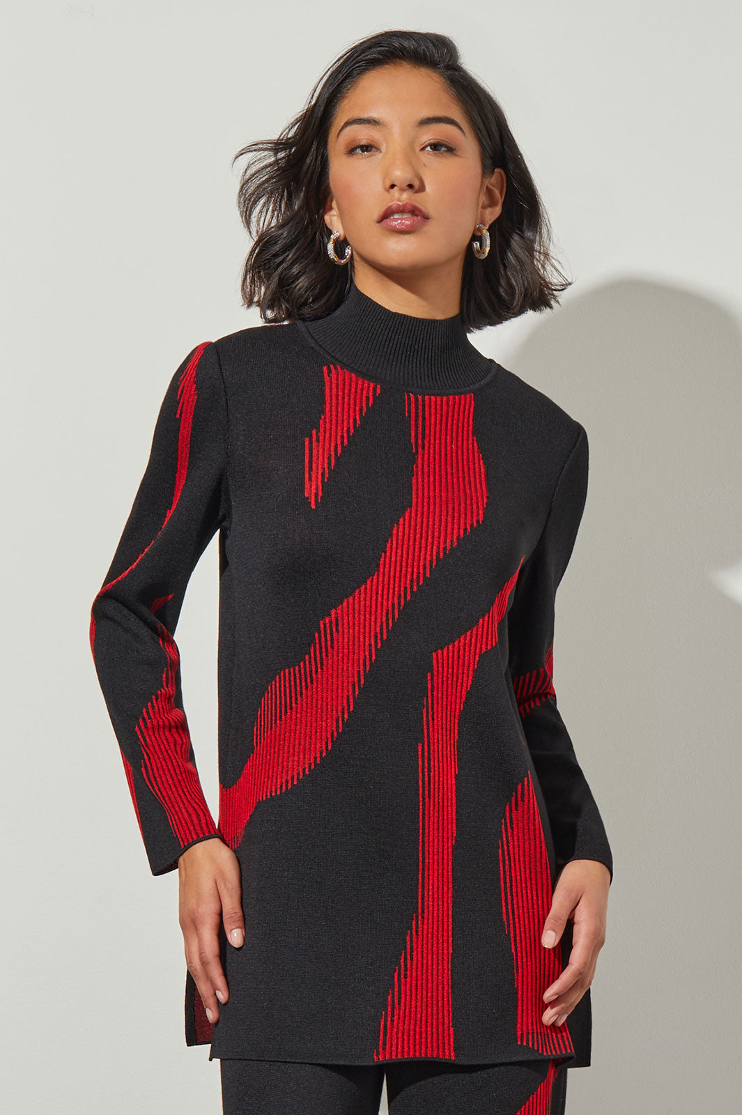 Plus Size Mock Neck Tunic - Animal Pattern Soft Knit