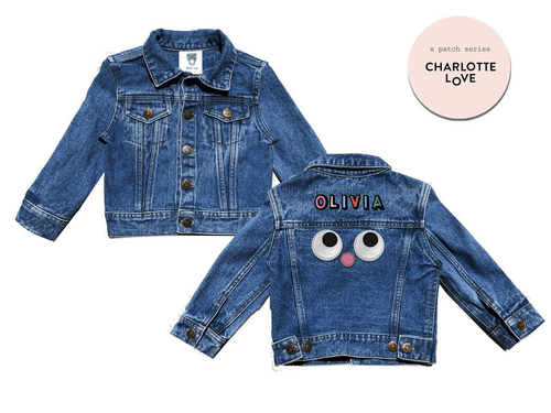 Little Chicken | Custom Light Wash Denim Jacket, Pink Letters (Blue, Size 5Y) | Maisonette