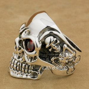 925 Sterling Silver Titan Skull Green Red Stone Eyes Mens Biker Punk Ring sterling-silver-jewelry   US Size 7~15 CZ-8V705