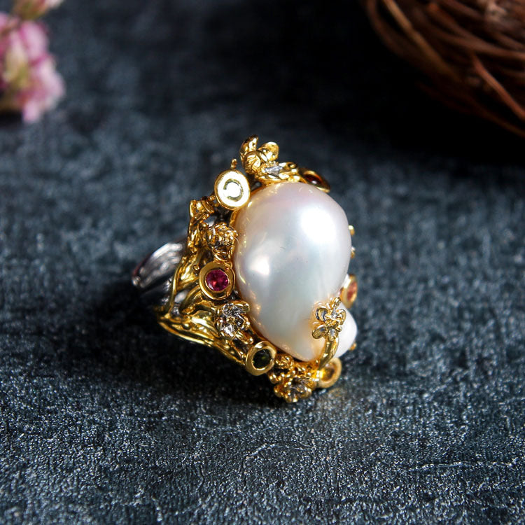 925 Sterling Silver Baroque Freshwater Pearl Rings With Vintage Style
