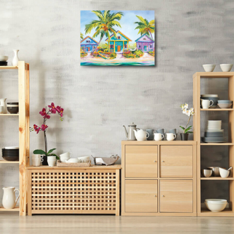 Fine Art Canvas' Island Charm by Kathleen Denis hanging on a pantry wall.