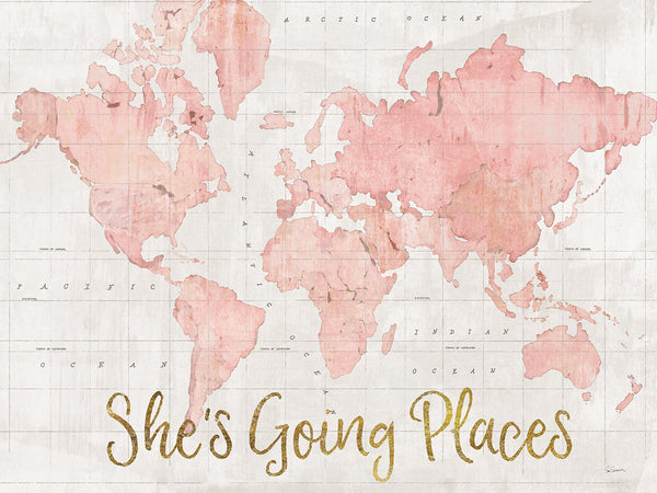 Sue Schlabach s Across the World Shes Going Places Pink Canvas Art