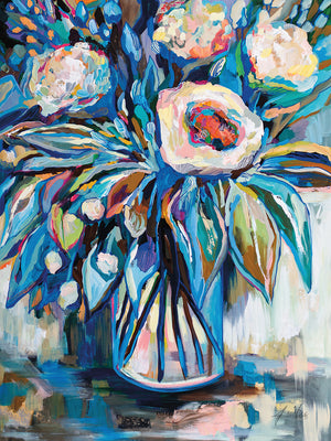 Floral Bouquet On Silver Canvas Wall Art by Madeline Blake