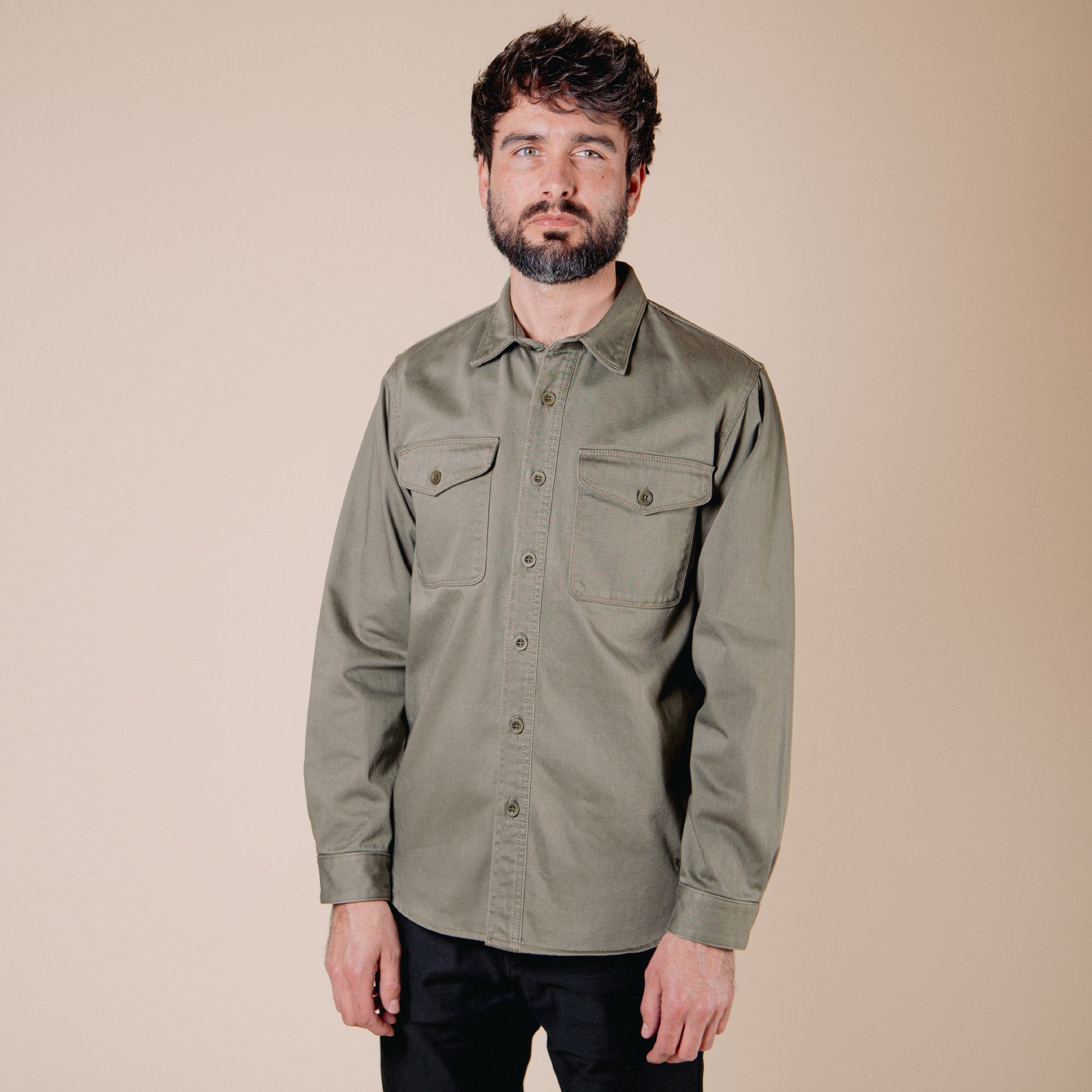 BWS-04 SCOUT OVERSHIRT 9.5 oz. olive green military sateen | BENZAK ...