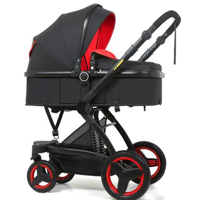 red bassinet stroller