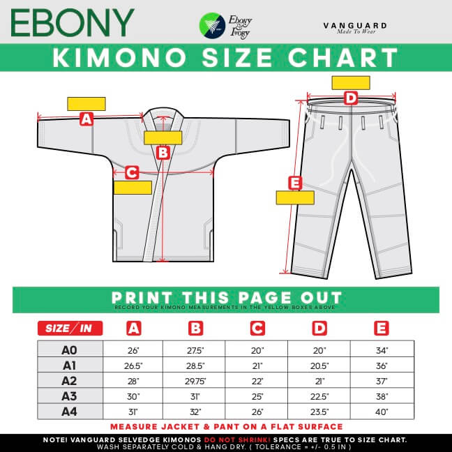 Ebony Size Chart