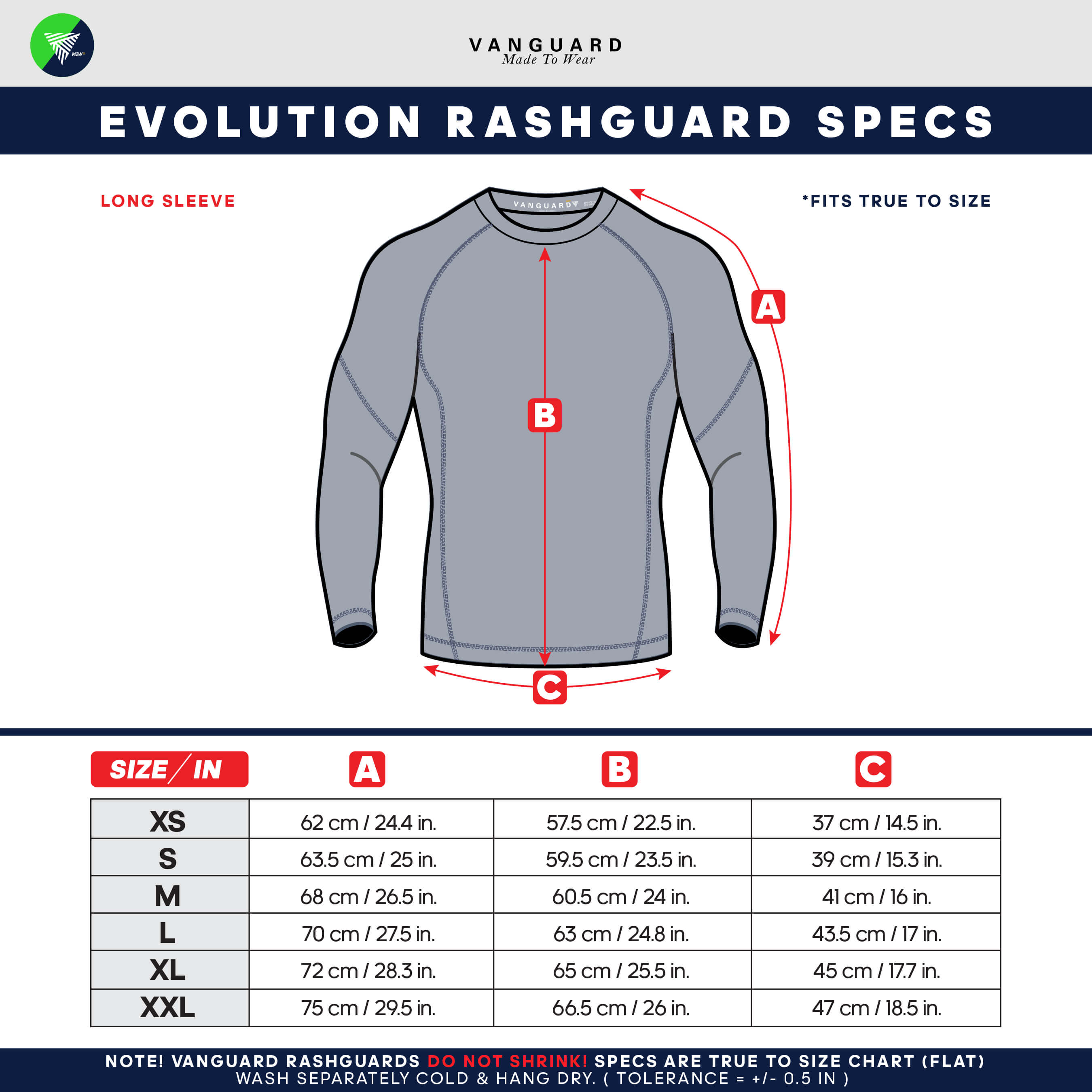 Evolution Rashguard Size Chart - Vanguard Kimono