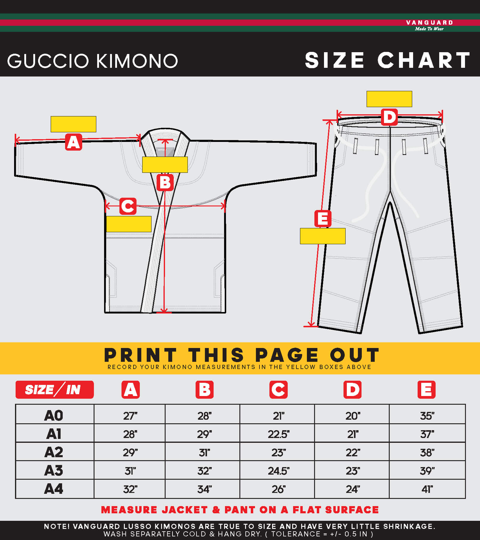 Guccio Kimono Size Chart