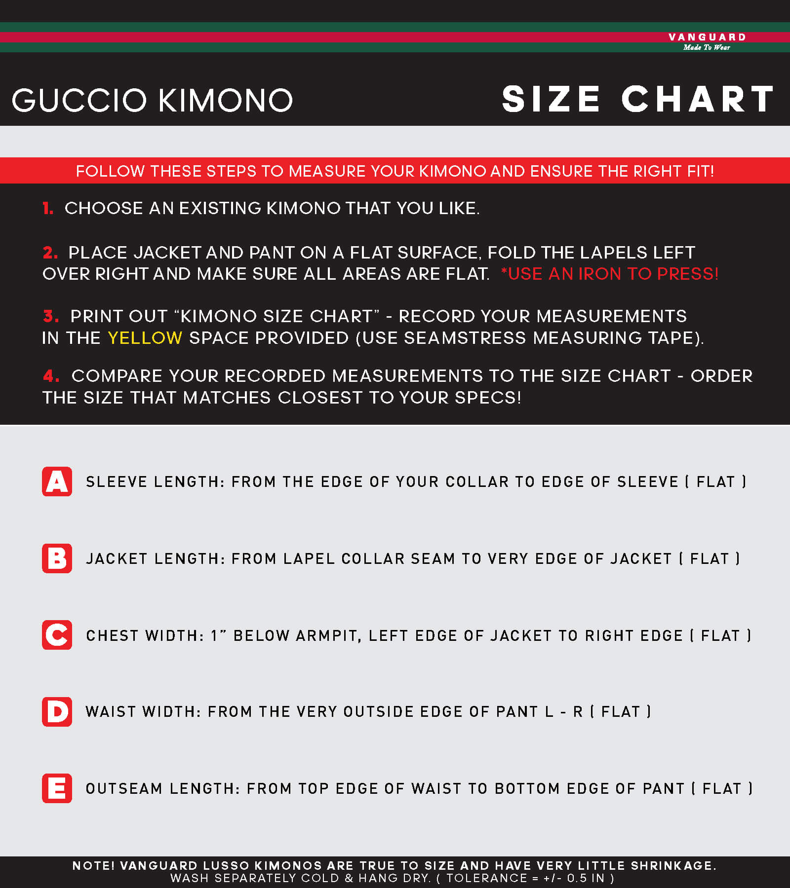 Guccio Kimono Size Chart