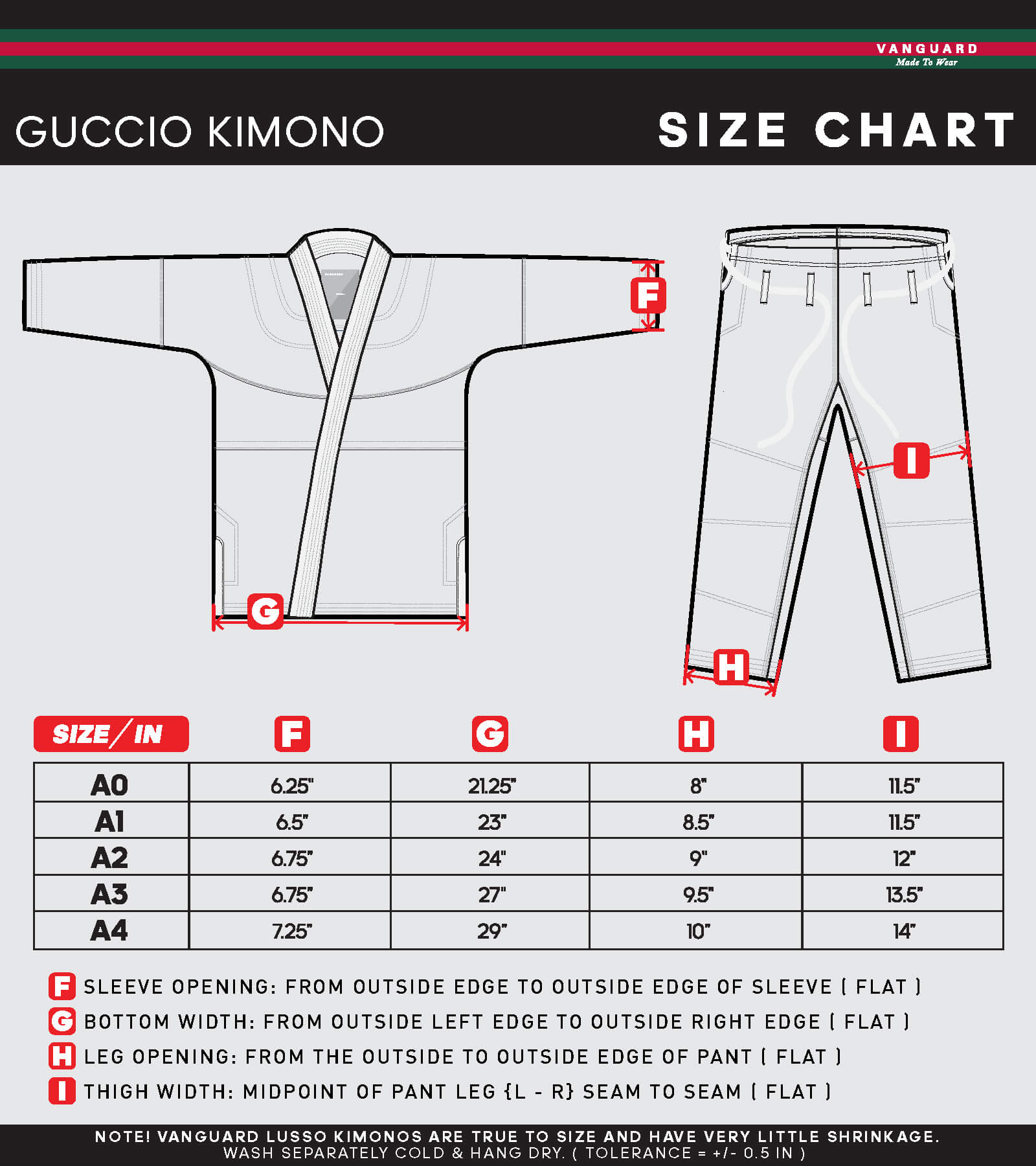 Guccio Kimono Size Chart