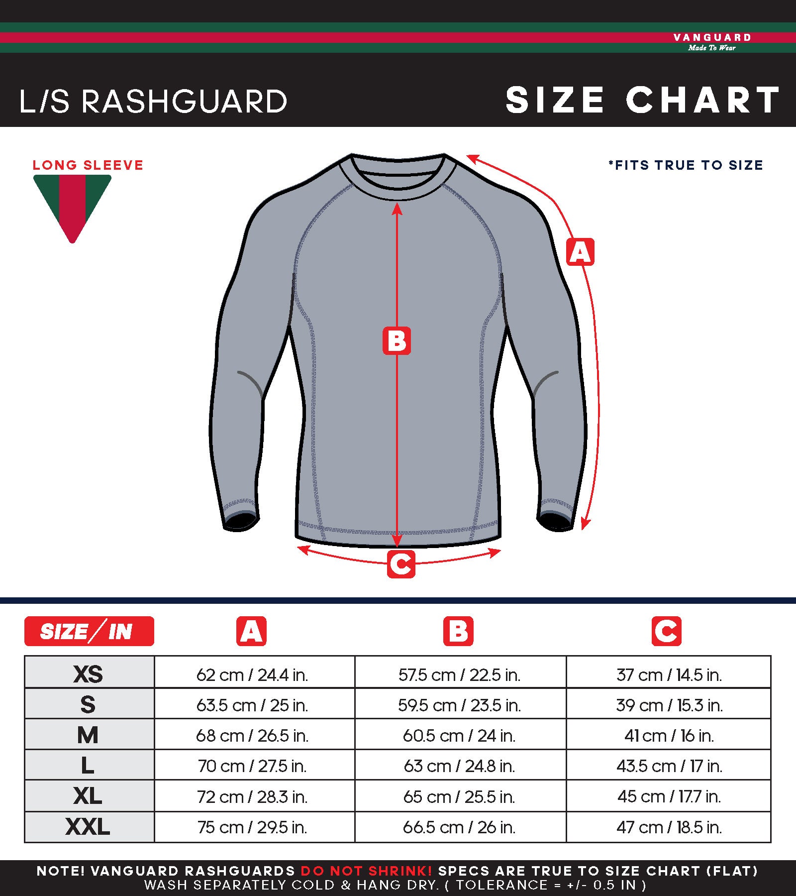 Guccio LS Rashguard Size Chart - Vanguard Kimono