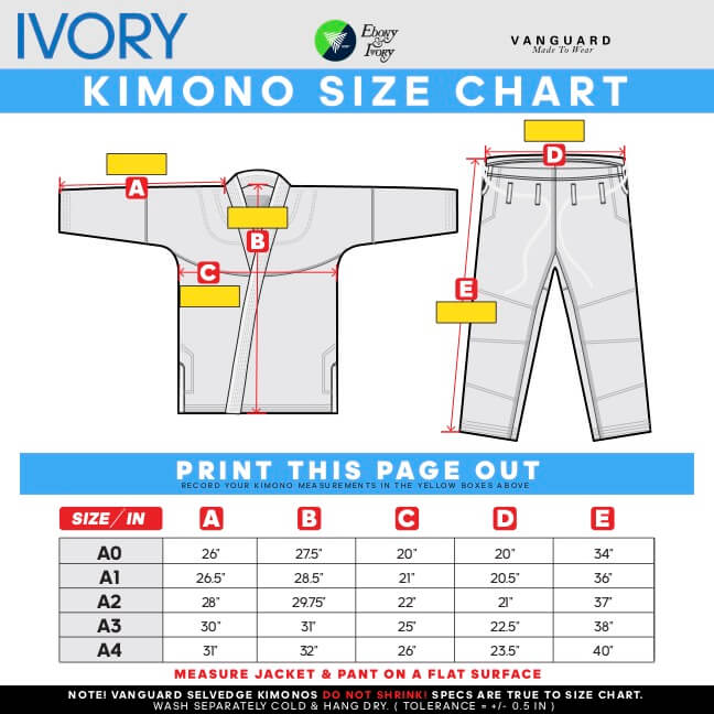 Ivory Size Chart