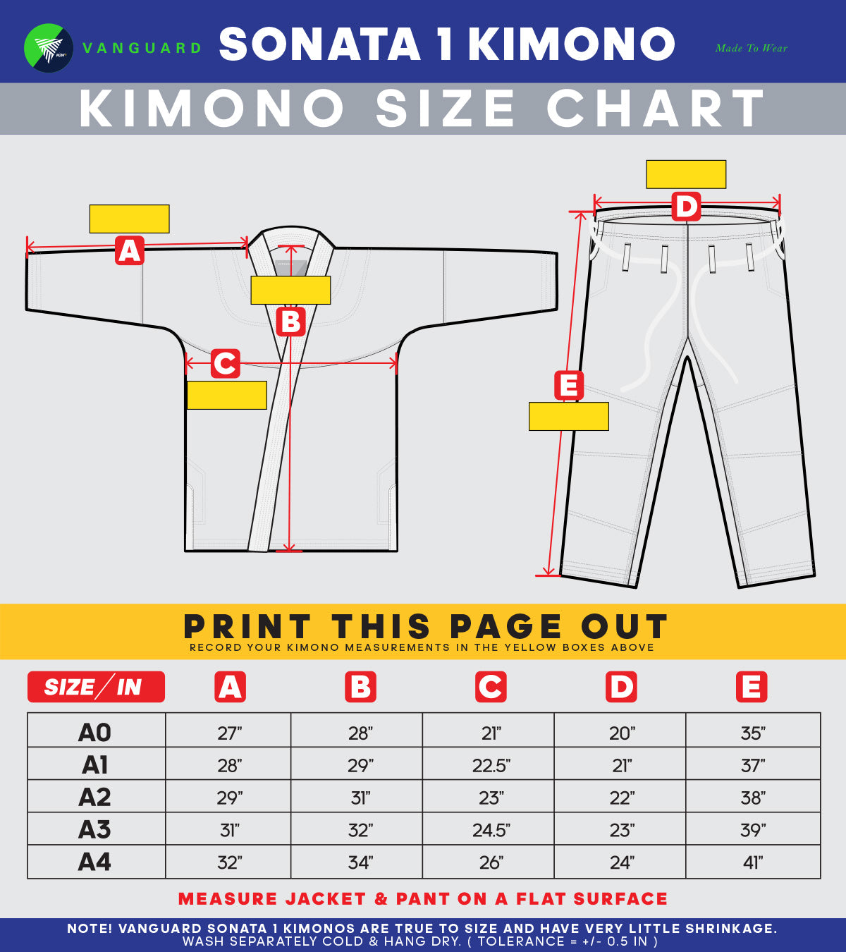 Sonata Size Chart