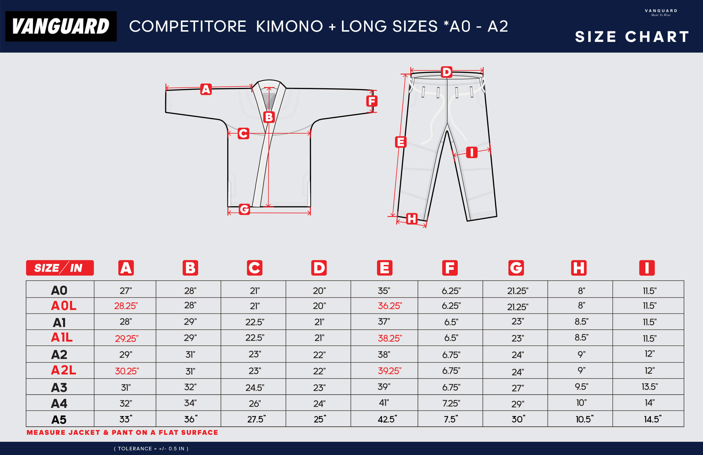 Competitore Rose Gold Kimono Size Chart