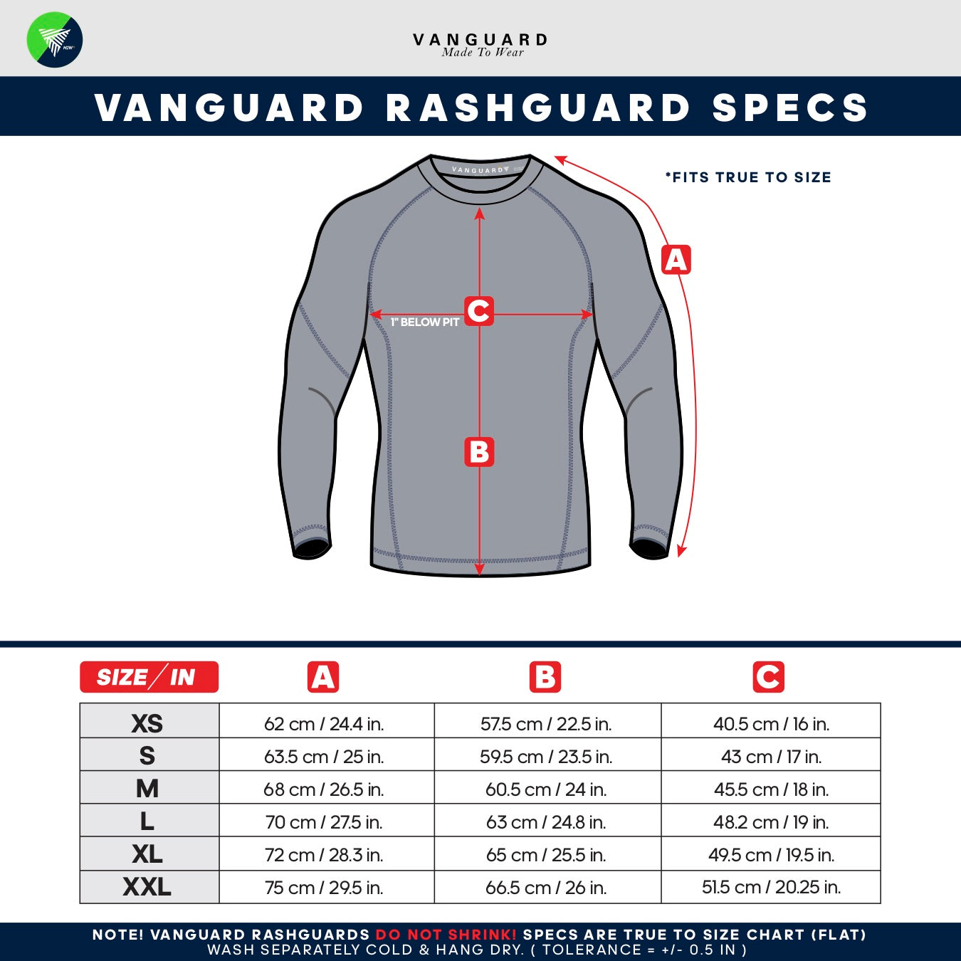 Junior Rashguard Size Chart