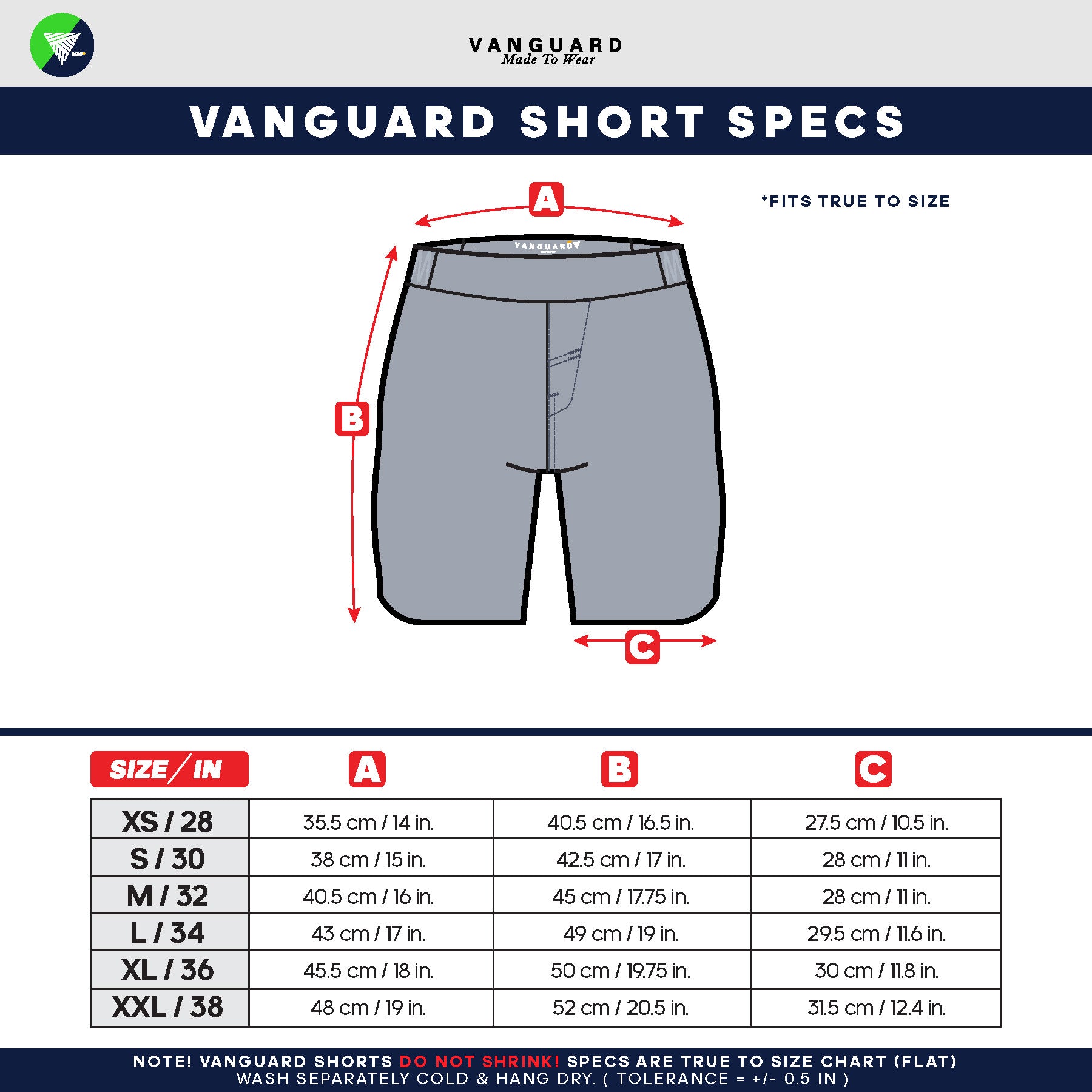 Shorts Size Chart Vanguard Kimono