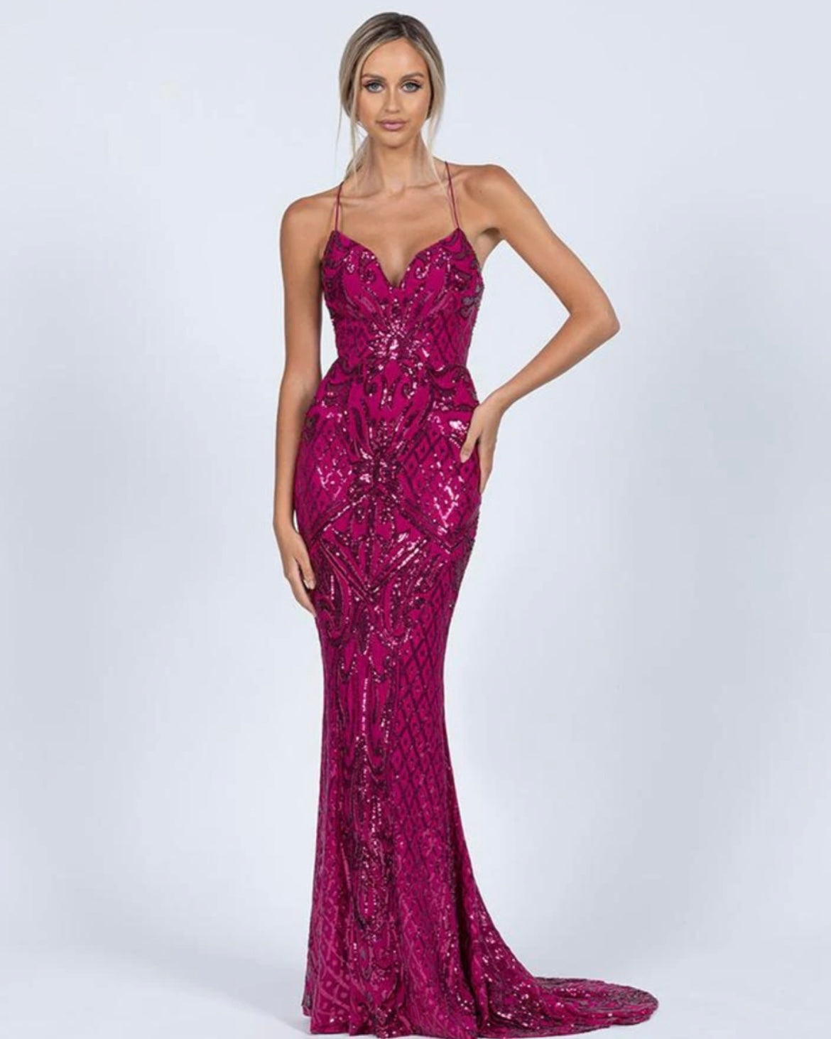 Ariel Strappy Gown - Pink Sequin - Bariano - Ciao Bella Dresses