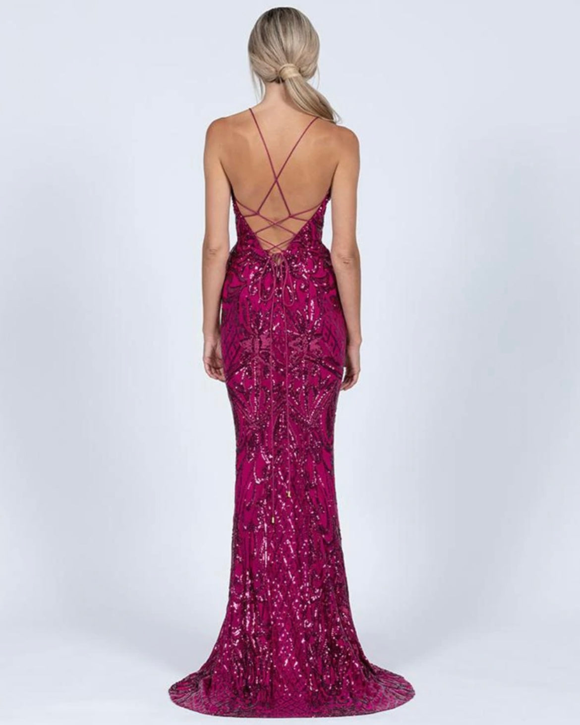 Ariel Strappy Gown - Pink Sequin - Bariano - Ciao Bella Dresses