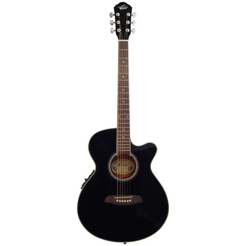 Oscar Schmidt OG10CEFTB-A Acoustic Guitar Concert Size Thin Body Flame  Trans Black