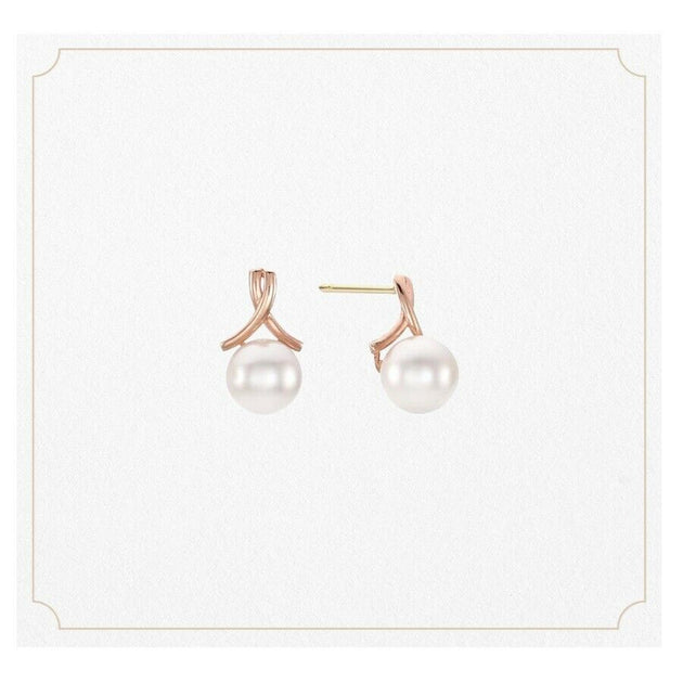 [LLOYD] 10K Pink Gold Pearl Ribbon Short Earrings LPTJ4076T with Case K ...