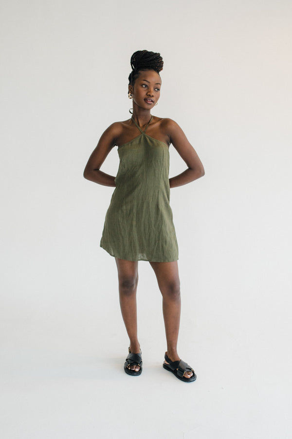 Olive Halter Mini Dress