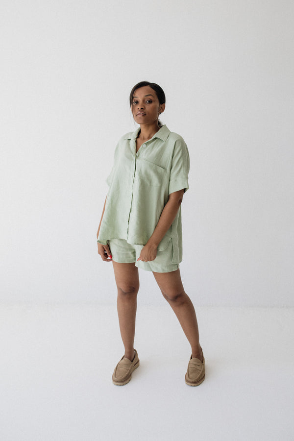 Mint Short Sleeve Linen Shirt