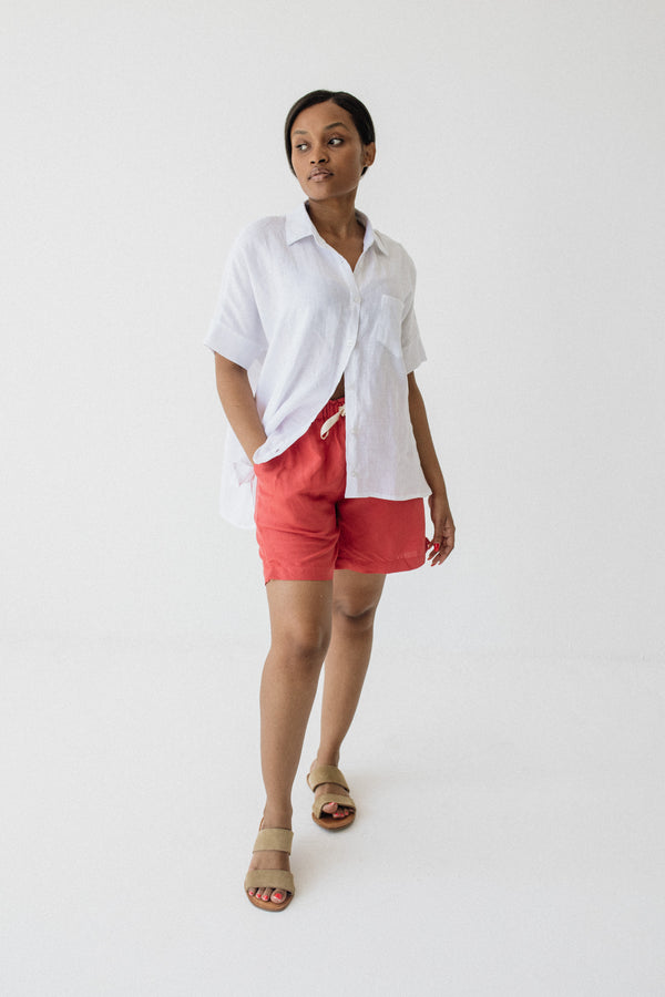 Pomegranate Midi Linen Shorts