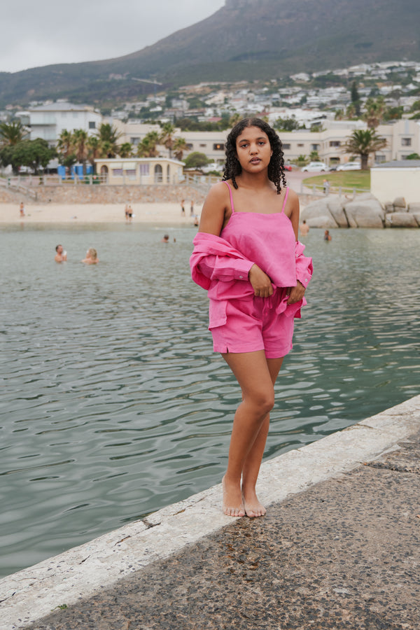 Fuchsia Linen Shorts