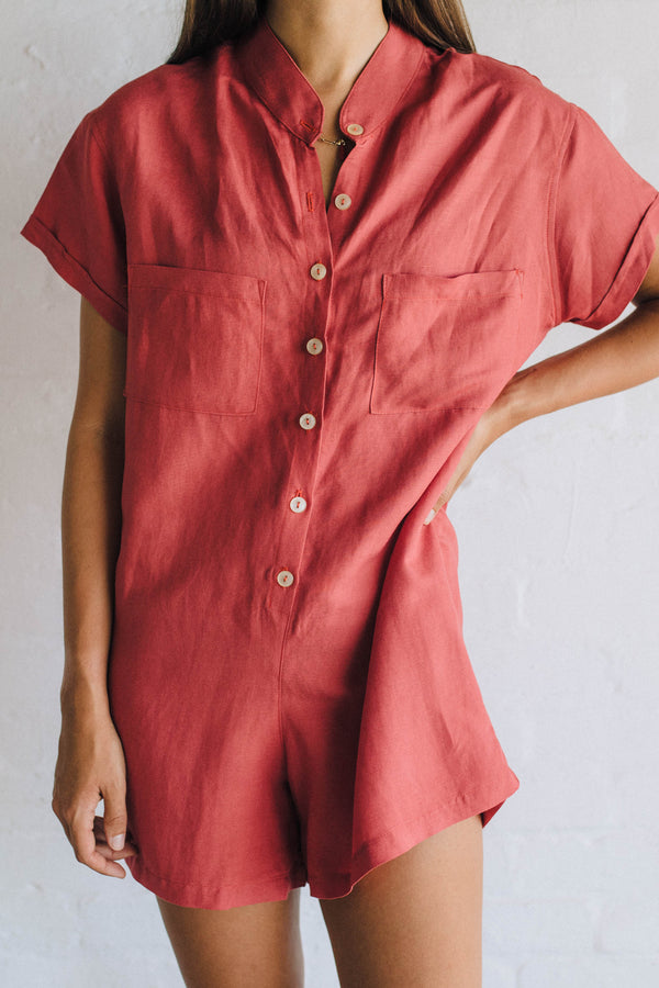 Pomegranate Linen Boxy Romper