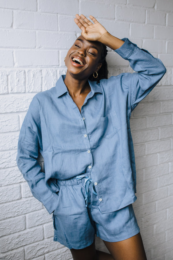 Azure Blue Linen Shirt