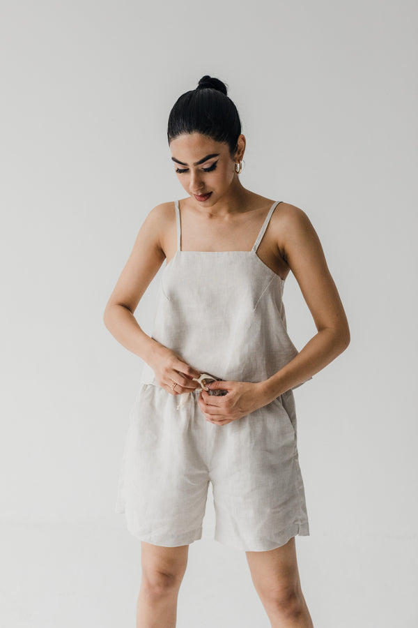 Stone Midi Linen Shorts