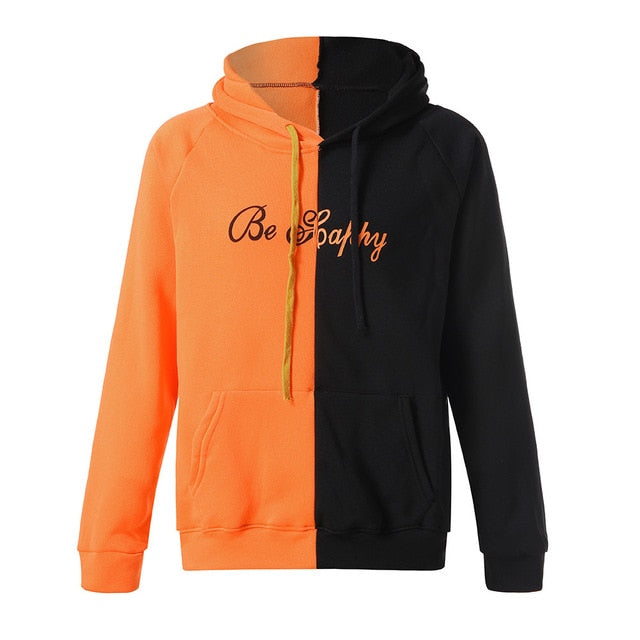 orange and black hoodie be happy