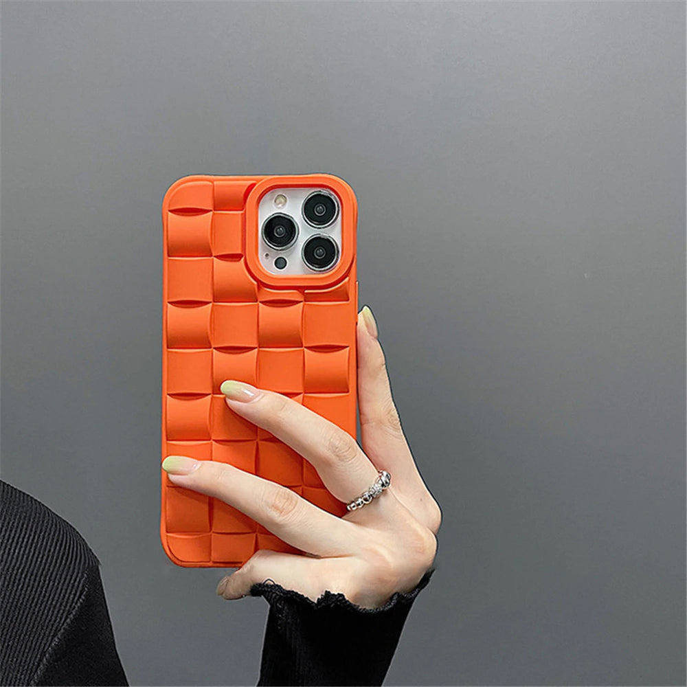 3D Cube Pattern Soft Silicone Phone Case For iPhone 13 Pro Max 14 Matte Shockproof Cover