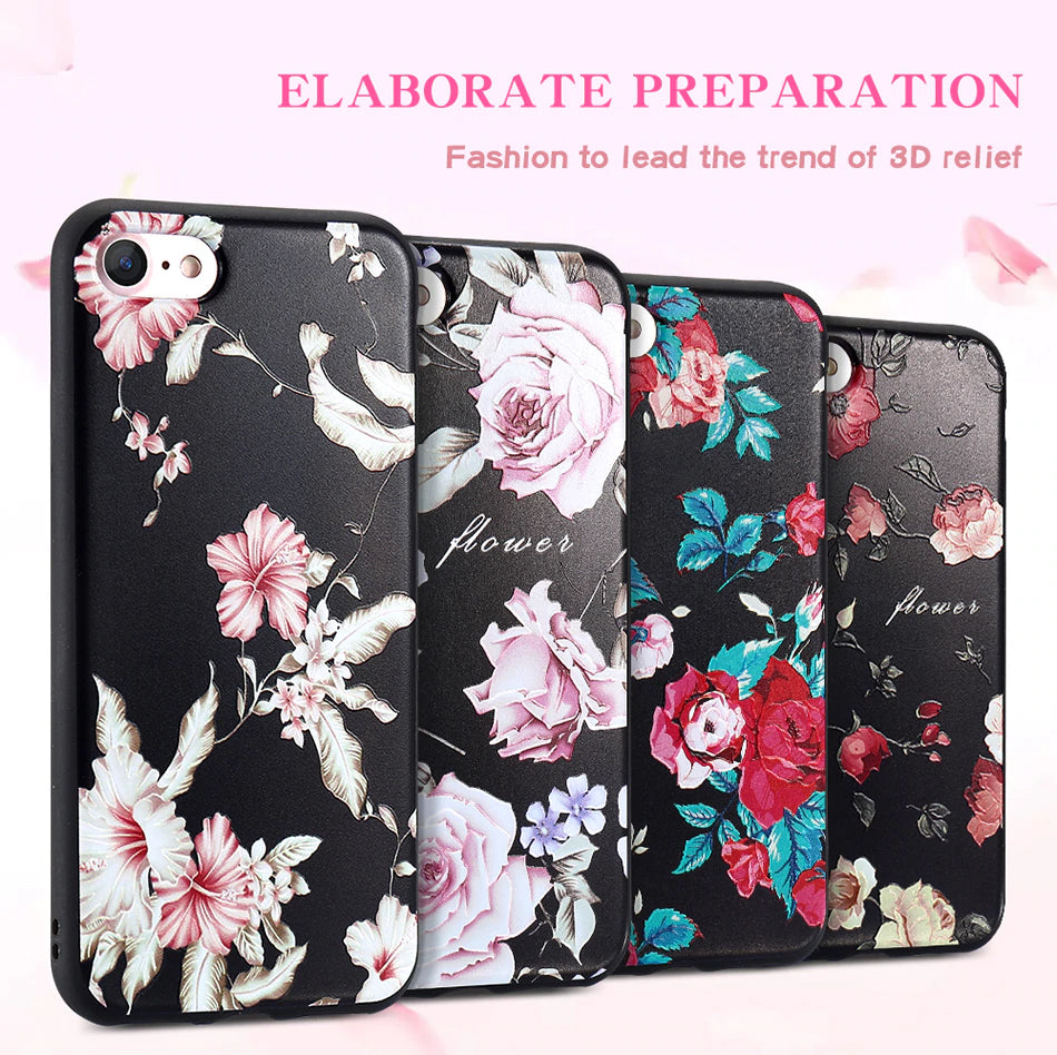 3D Relief Floral Fashion Luxury Cover for iPhone 6 6s iPhone 7 8 Plus Soft Silicone Case for iPhone X XS MAX XR iPhone 5S SE 5