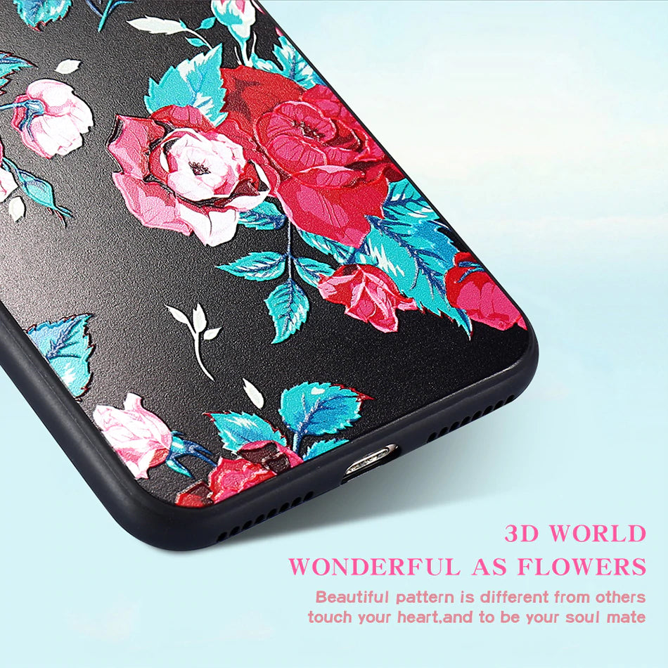 3D Relief Floral Fashion Luxury Cover for iPhone 6 6s iPhone 7 8 Plus Soft Silicone Case for iPhone X XS MAX XR iPhone 5S SE 5