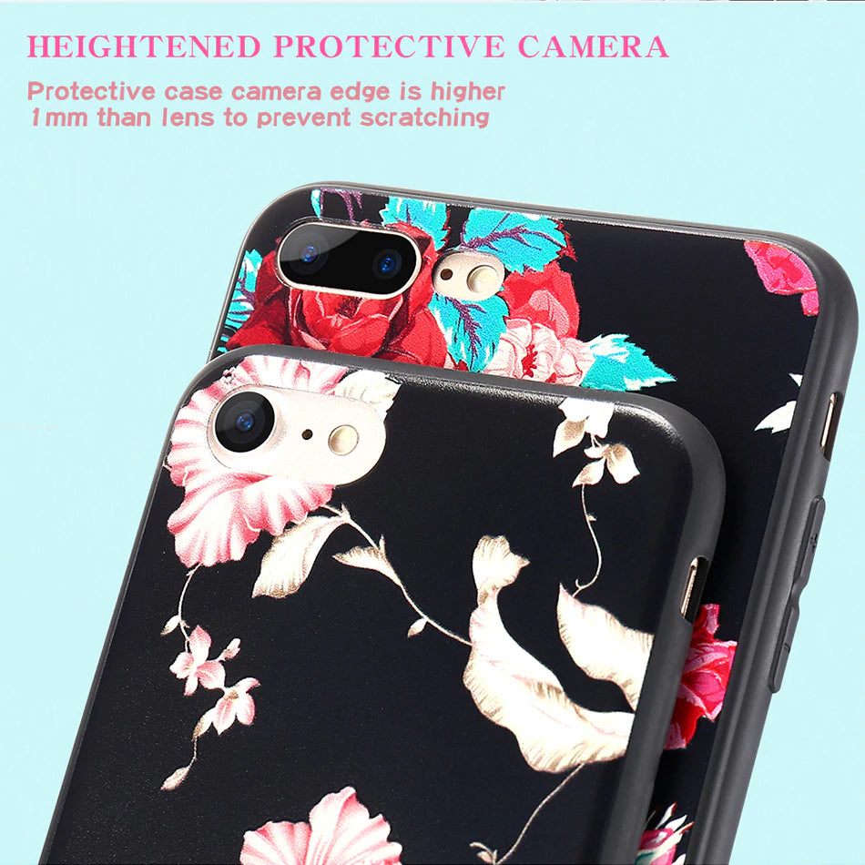 3D Relief Floral Fashion Luxury Cover for iPhone 6 6s iPhone 7 8 Plus Soft Silicone Case for iPhone X XS MAX XR iPhone 5S SE 5