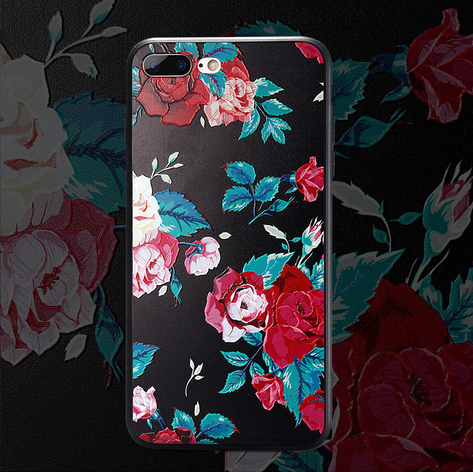 3D Relief Floral Fashion Luxury Cover for iPhone 6 6s iPhone 7 8 Plus Soft Silicone Case for iPhone X XS MAX XR iPhone 5S SE 5