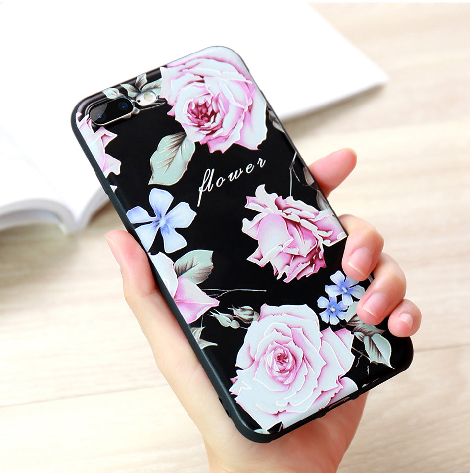 3D Relief Floral Fashion Luxury Cover for iPhone 6 6s iPhone 7 8 Plus Soft Silicone Case for iPhone X XS MAX XR iPhone 5S SE 5