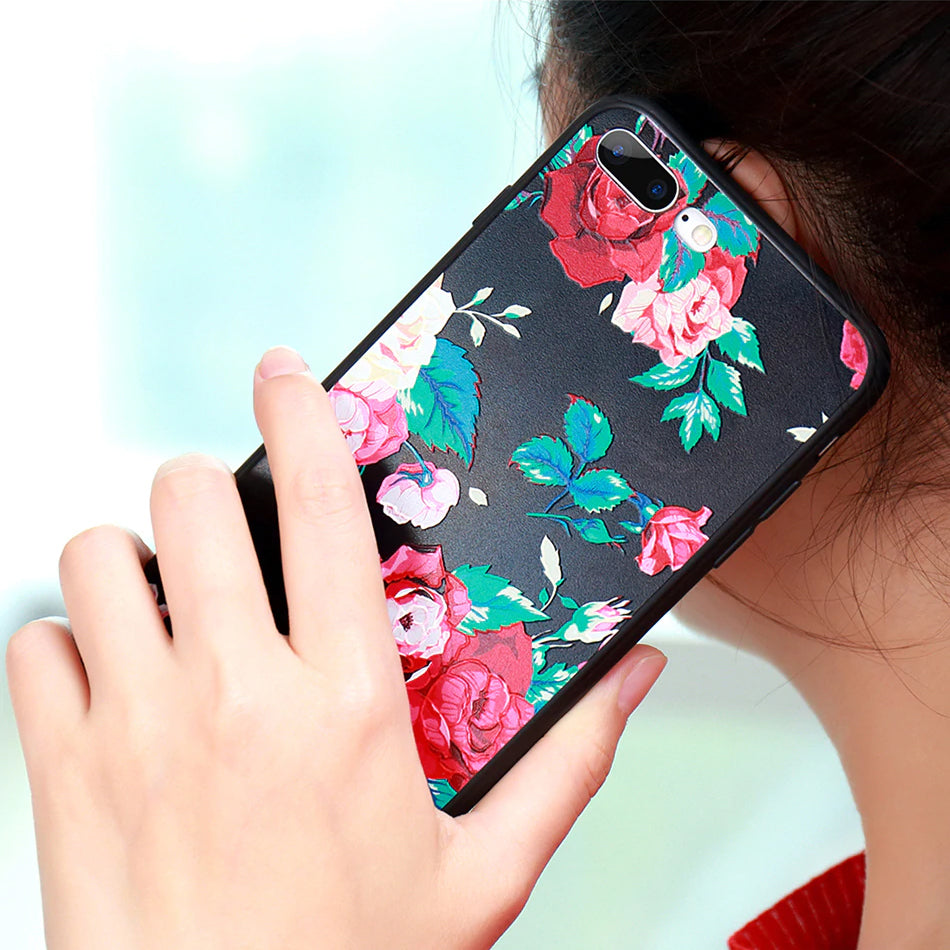 3D Relief Floral Fashion Luxury Cover for iPhone 6 6s iPhone 7 8 Plus Soft Silicone Case for iPhone X XS MAX XR iPhone 5S SE 5