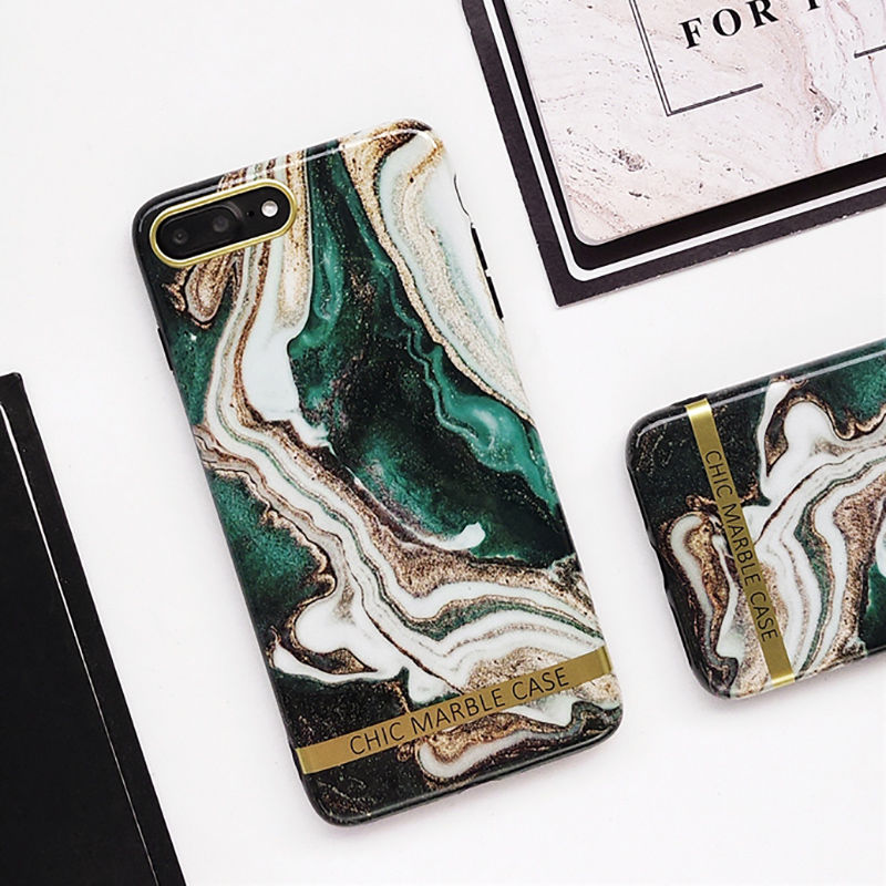 Agate Marble & Gold Phone Case For iPhone XS XR XS Max 6 6S 7 8 Plus Glossy Soft Silicon Luxury Fashion Artistic Case iPhone Fitted Case